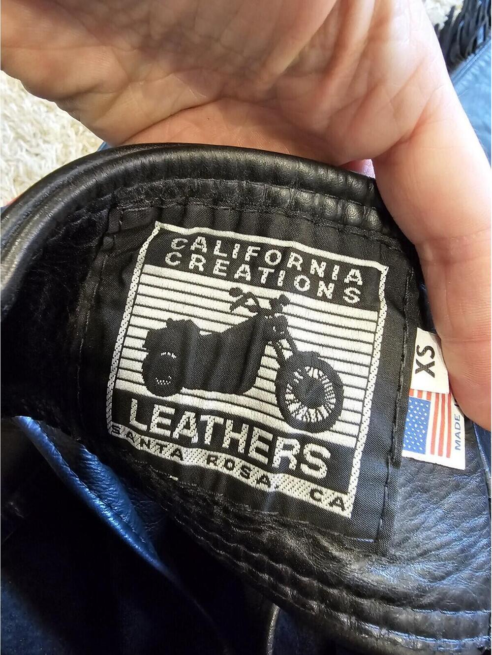 VINTAGE CALIFORNIA CREATIONS BLACK LEATHER MOTORCYCLE CHAPS W/ FRINGE USA XS - Picture 5 of 5